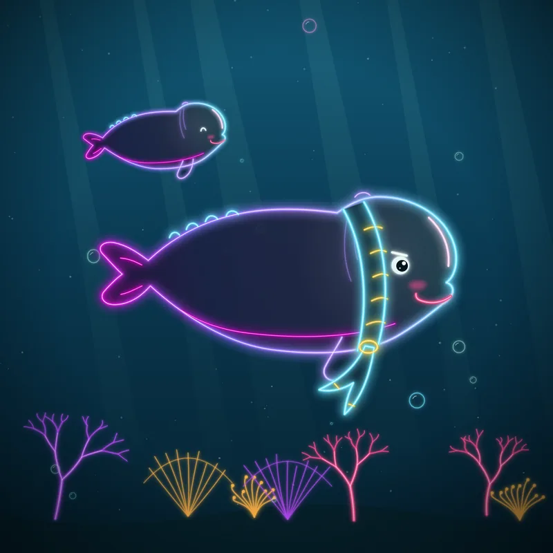 Big Belugas #009 Noodle Smiles in neon line art