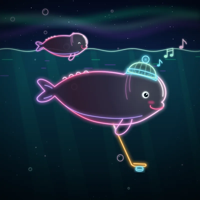 Big Belugas #012 Mochi the Dangler in neon line art