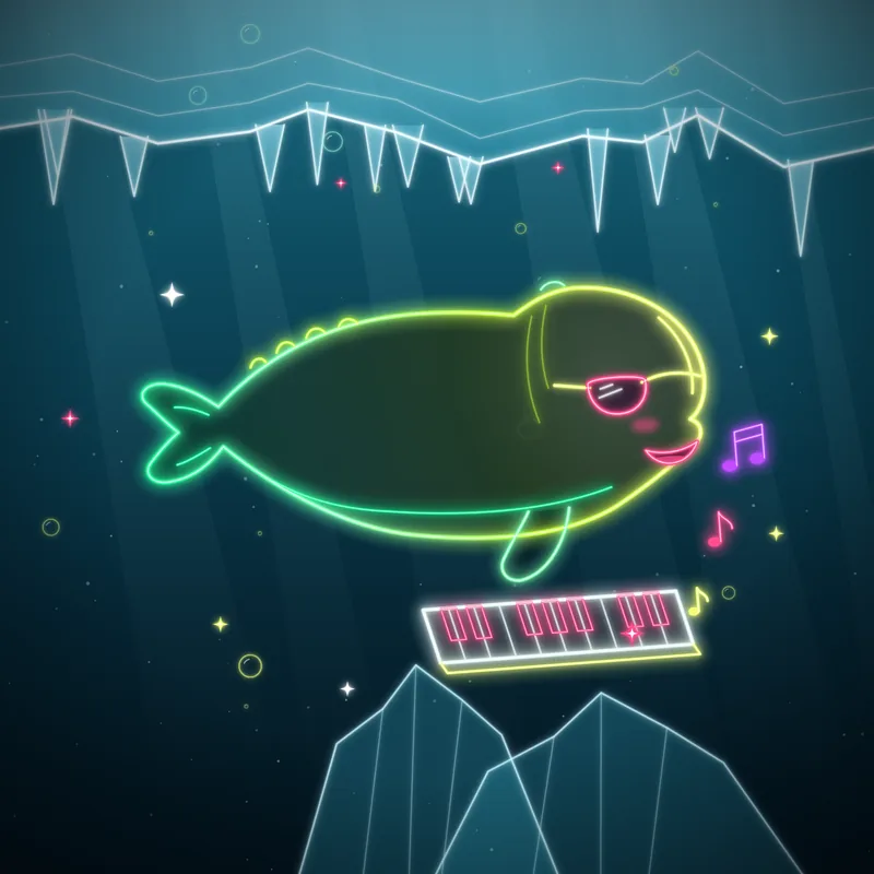 Big Belugas #017 Zinnia the Pianist in neon line art