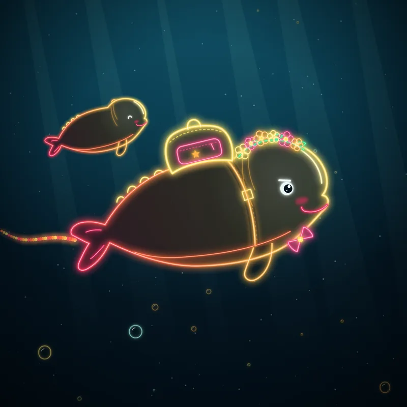 Big Belugas #023 Yoyo Blossom in neon line art