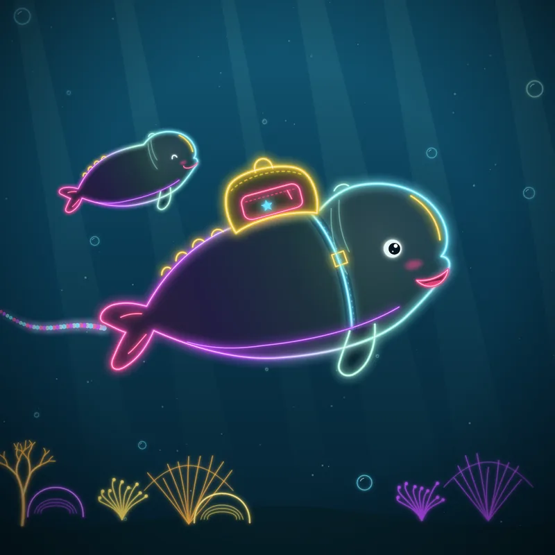 Big Belugas #037 Kip the Explorer in neon line art