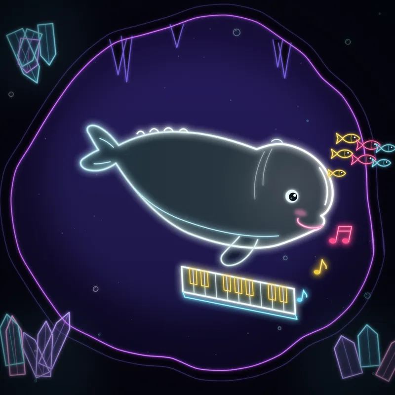 Big Belugas #055 Penny the Pianist in neon line art
