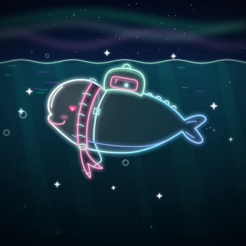 Big Belugas #057 Remy the Explorer in neon line art
