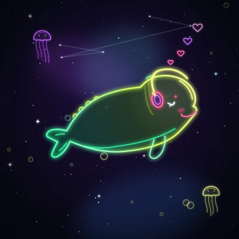 Big Belugas #077 Quill Groove in neon line art