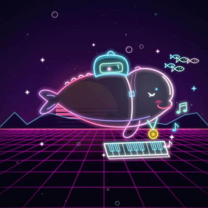 Big Belugas #087 Isla the Composer in neon line art
