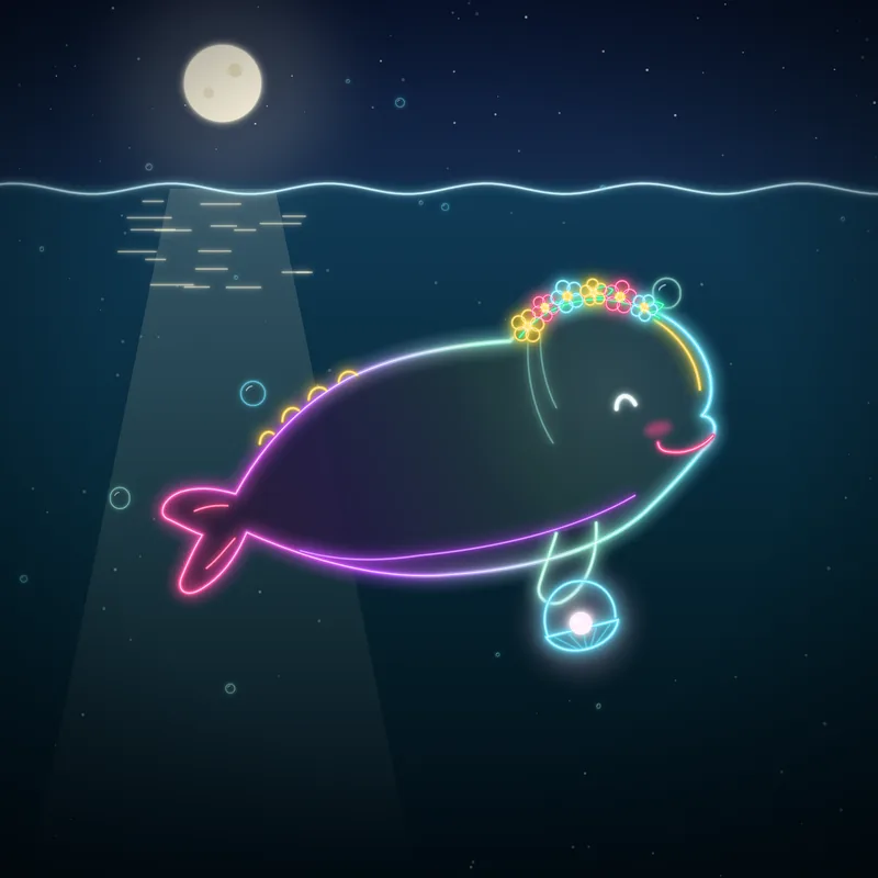 Big Belugas #095 Ula the Treasurer in neon line art