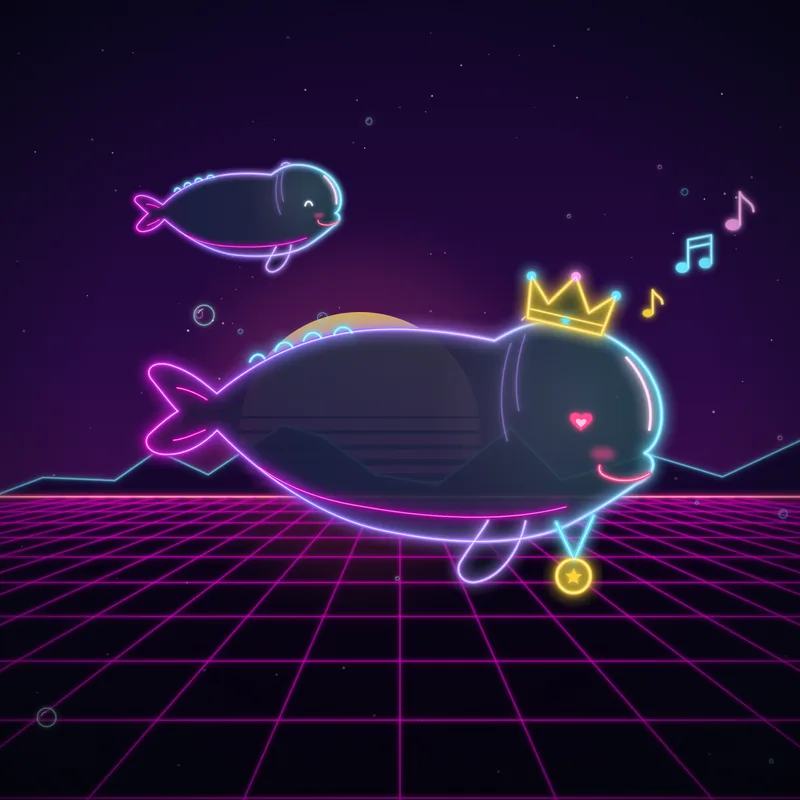 Big Belugas #098 Miso the Crowned in neon line art