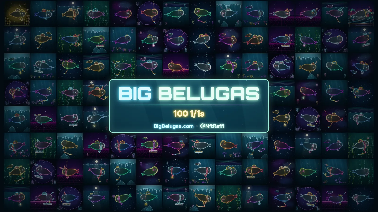 Big Belugas mosaic, neon line art